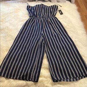 Lulu's Navy and White Striped Jumpsuit